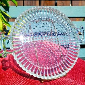 COPY - Vintage Jeannette clear glass small round hobnail serving tray with side…